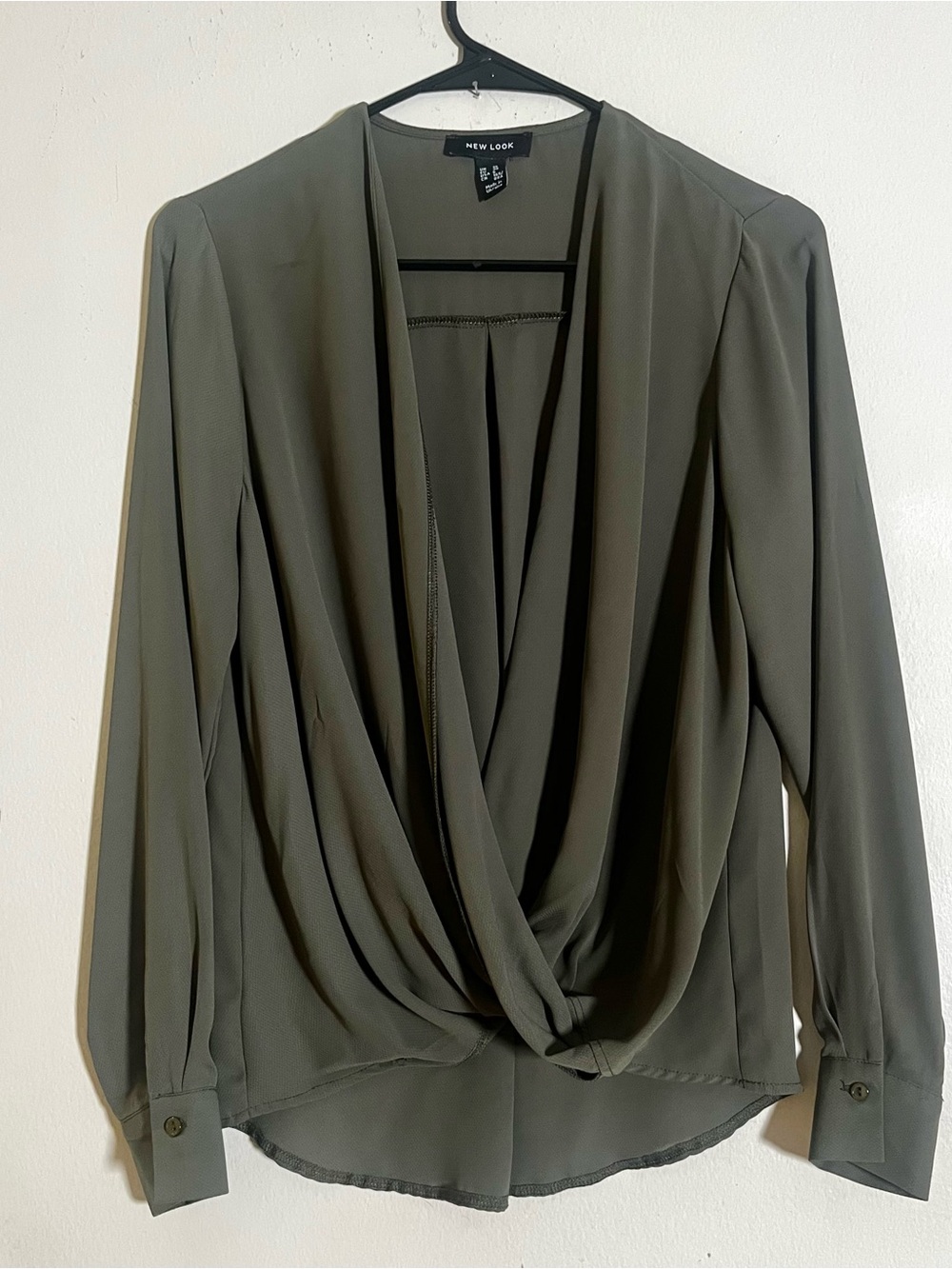 New Look Olive Draped Wrap-Front Blouse